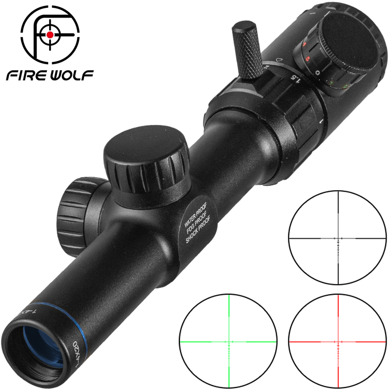 Outdoor Hunting Range - FIRE WOLF 1-4x20 Rifle Scope Green