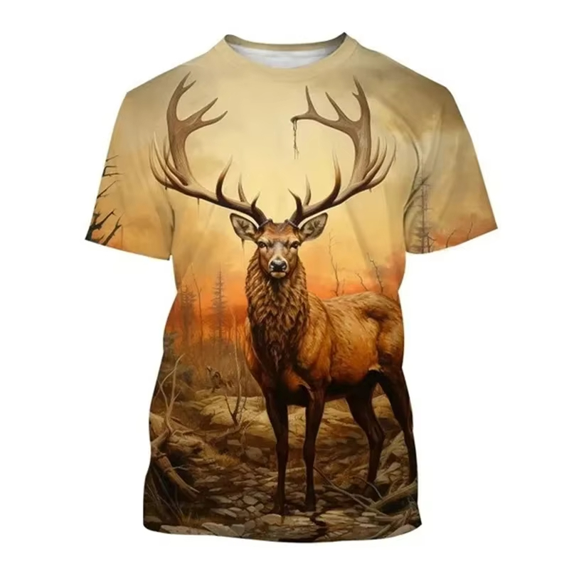 Deer 3D Printing T-shirt Funny - Outdoor Hunting Graphic Tees 评论和价格