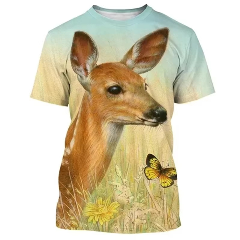 Deer 3D Printing T-shirt Funny - Outdoor Hunting Graphic Tees 评论和价格
