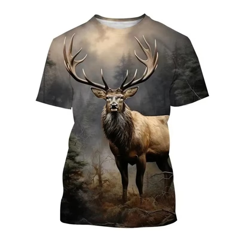 Deer 3D Printing T-shirt Funny - Outdoor Hunting Graphic Tees 评论和价格