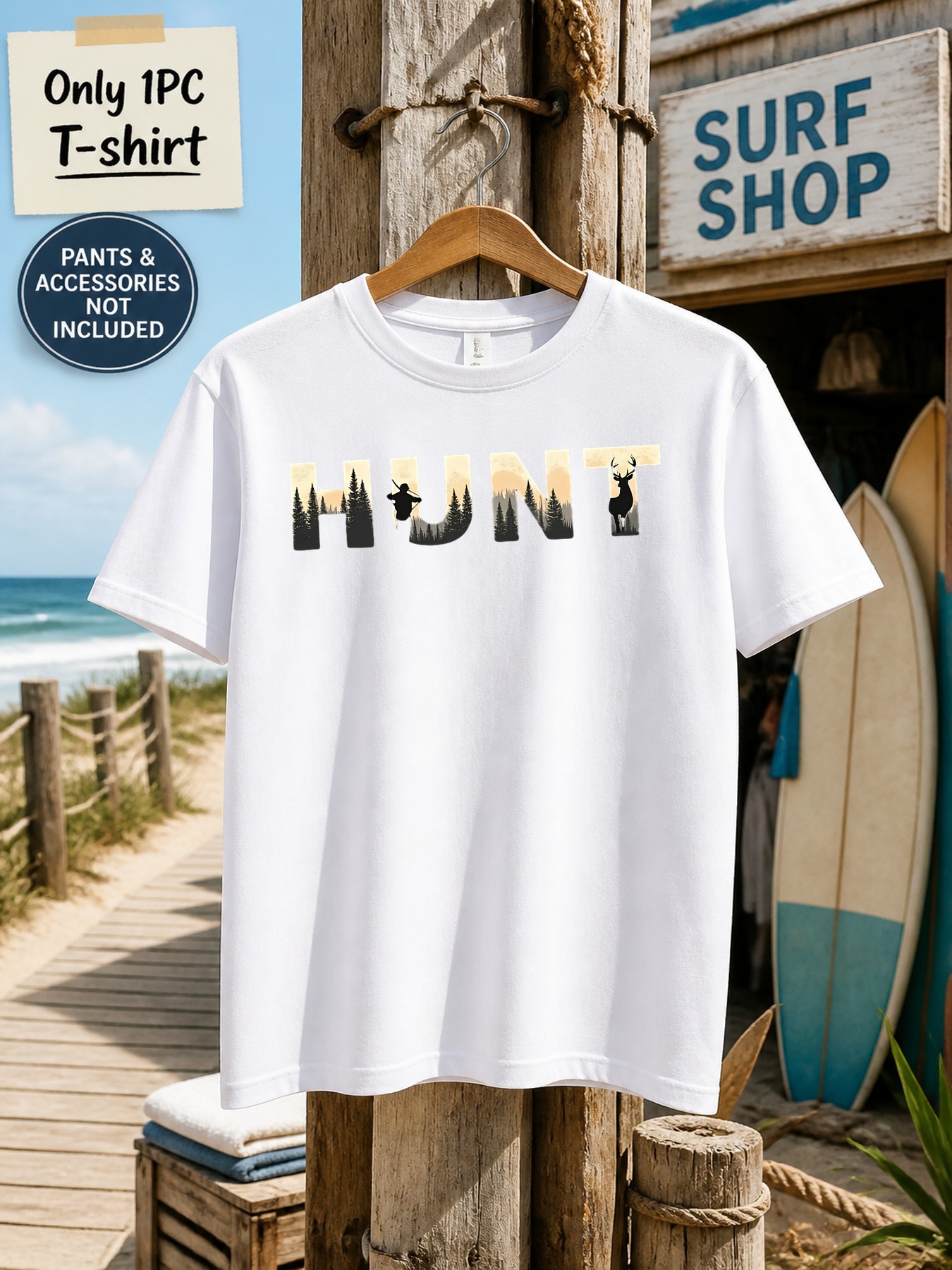 1pc Men'S Graphic T-Shirt Hunt - Outdoor Hunting Graphic Tees 评论和价格
